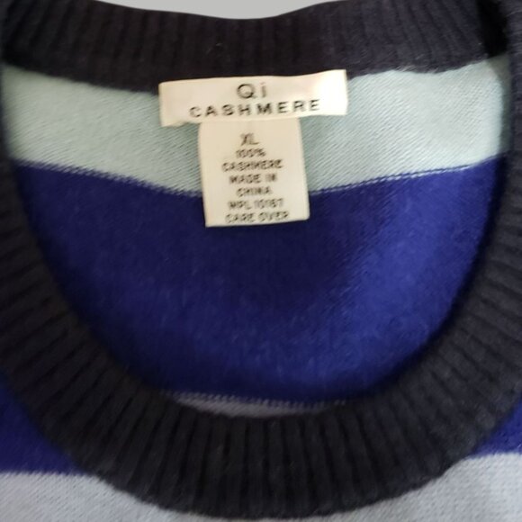 Qi Cashmere Pullover Striped Sweater Multicolor Blue Green & Brown XLarge - Picture 4 of 8